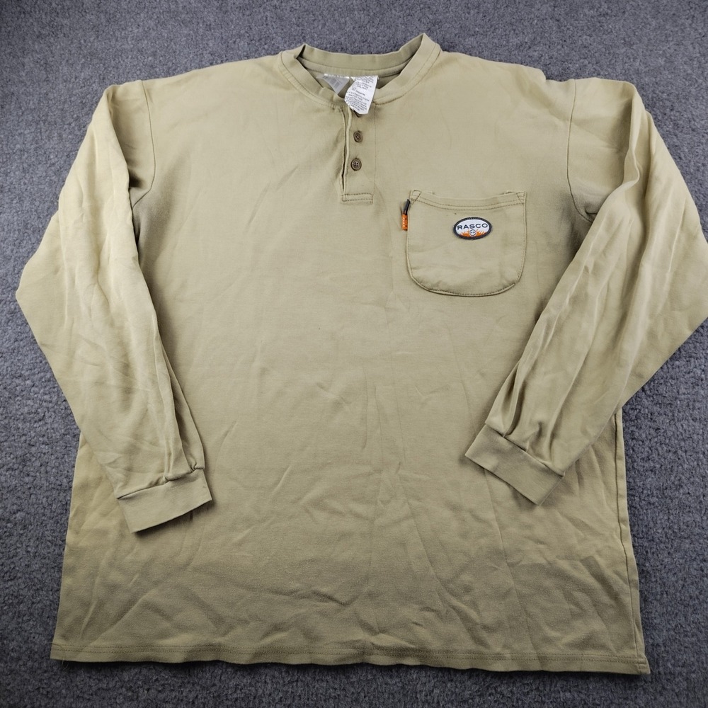 Rasco FR Cotton Henley Mens XL Khaki Flame Resistant Long Sleeve Workwear